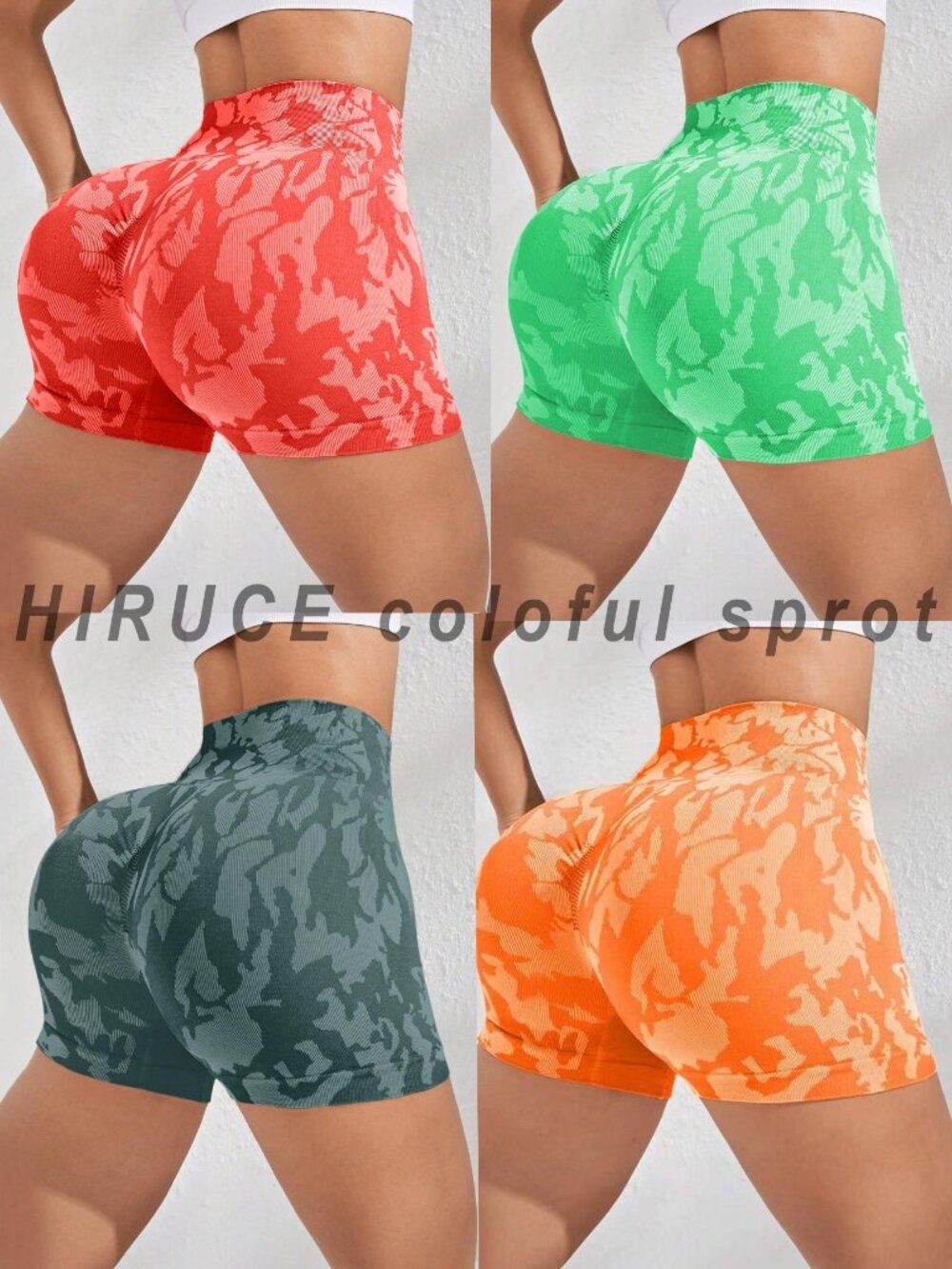 4 Pack Women’s Ribbed Camo High Waisted Biker Shorts, Tummy Control Scrunch But